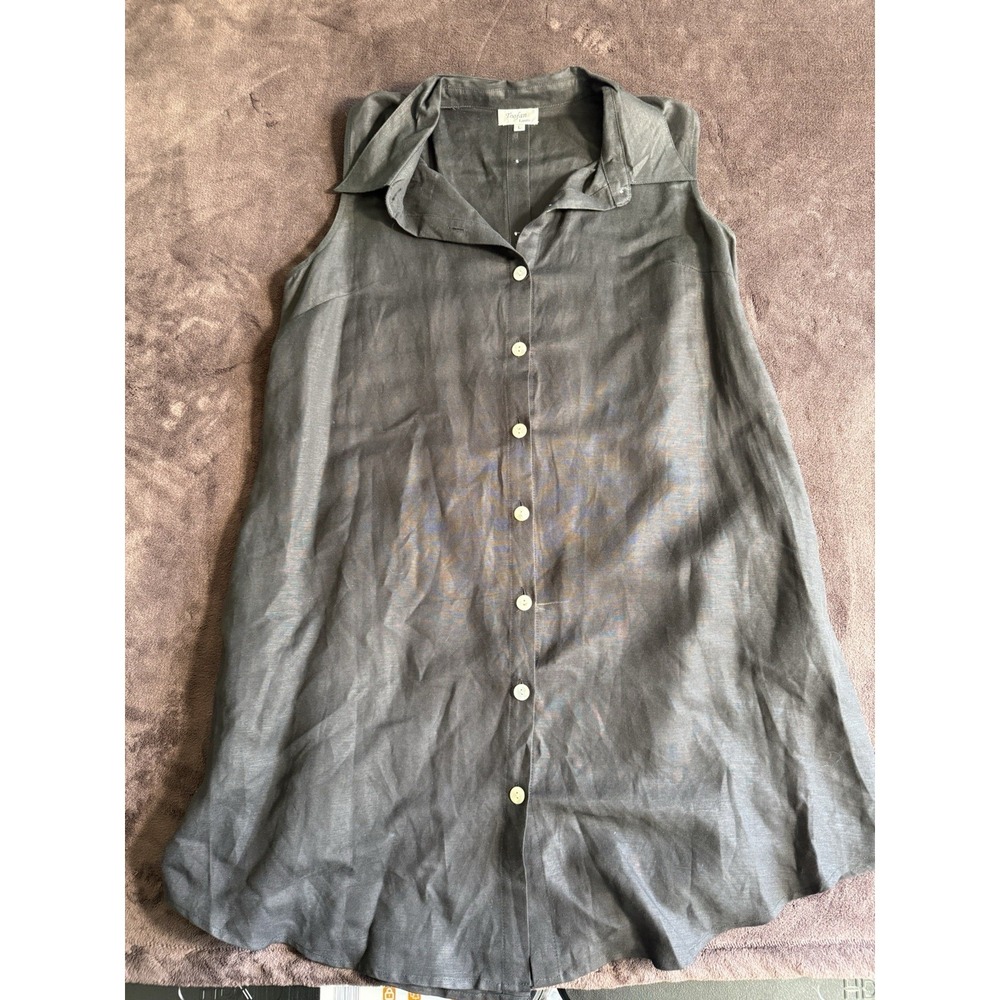 Toofan Women's Black Sleeveless Button-Up Blouse Size L Ruched Front To0 (1508)